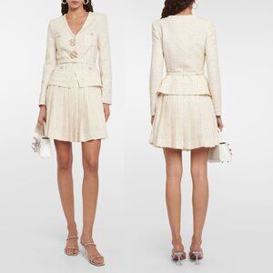 NWT Self-Portrait Jacket Mini Dress Boucle Metallic Boucle Pleated Skirt Sz 6
